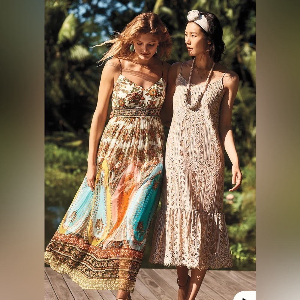 Anthropologie White Multicolor Paisley Spaghetti-Strap Maxi Dress - Picture 15 of 15